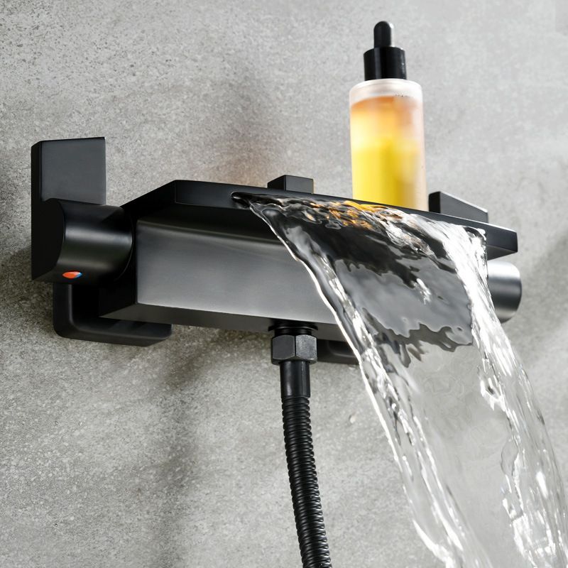 Modern Wall Mounted Metal Tub Filler Double Handles Waterfall Tub Faucet Trim Clearhalo 'Bathroom Remodel & Bathroom Fixtures' 'Bathtub Faucets' 'bathtub_faucets' 'Home Improvement' 'home_improvement' 'home_improvement_bathtub_faucets' 1200x1200_8eb49bcd-d6c8-44b1-a01d-70c86acfb2fc