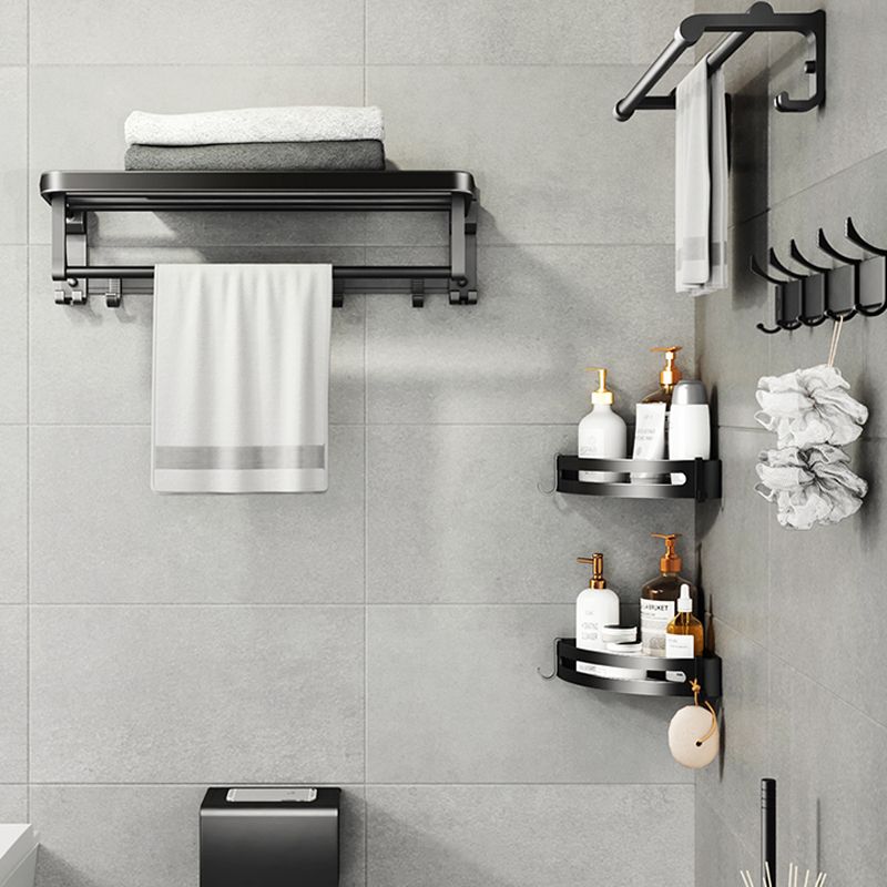 Contemporary Black Finish Bathroom Accessory Set with Bath Shelf/Towel Bar Clearhalo 'Bathroom Hardware Sets' 'Bathroom Hardware' 'Bathroom Remodel & Bathroom Fixtures' 'bathroom_hardware_sets' 'Home Improvement' 'home_improvement' 'home_improvement_bathroom_hardware_sets' 1200x1200_8ee6e6ca-1257-4090-b476-c1234047615d