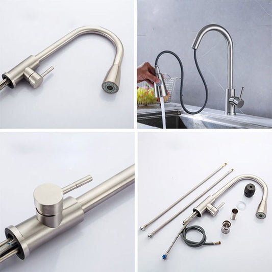 Modern 1-Handle Faucet Stainless Steel Pull down Standard Kitchen Faucet Clearhalo 'Home Improvement' 'home_improvement' 'home_improvement_kitchen_faucets' 'Kitchen Faucets' 'Kitchen Remodel & Kitchen Fixtures' 'Kitchen Sinks & Faucet Components' 'kitchen_faucets' 1200x1200_8f590936-e67b-499f-acca-1129664a2b31