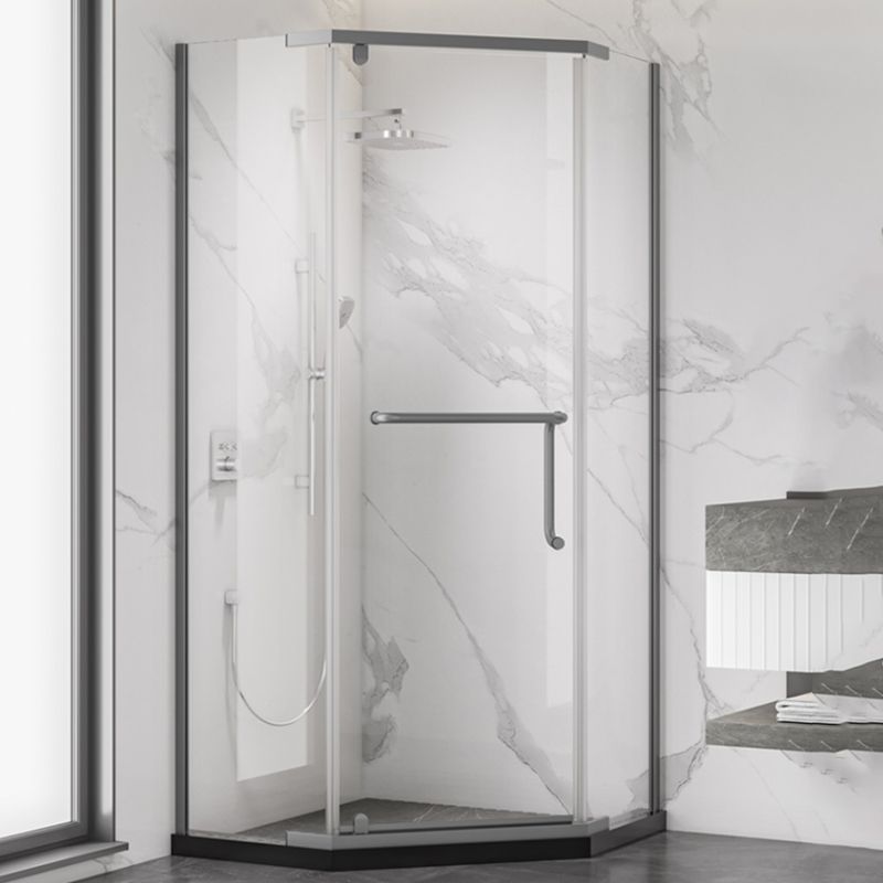 Narrow Edge Semi Frameless Pivot Shower Door Tempered Glass Shower Door Clearhalo 'Bathroom Remodel & Bathroom Fixtures' 'Home Improvement' 'home_improvement' 'home_improvement_shower_tub_doors' 'Shower and Tub Doors' 'shower_tub_doors' 'Showers & Bathtubs' 1200x1200_8f86e085-9324-4573-b79a-4457e7d7c129