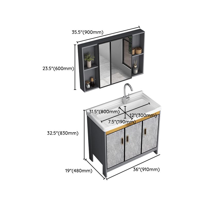 Bath Vanity Single Sink Metal Frame Grey Rectangular 2 Doors Freestanding Vanity Clearhalo 'Bathroom Remodel & Bathroom Fixtures' 'Bathroom Vanities' 'bathroom_vanities' 'Home Improvement' 'home_improvement' 'home_improvement_bathroom_vanities' 1200x1200_8f8b3627-33ca-4545-8dd8-5f9d2ec1b9e8