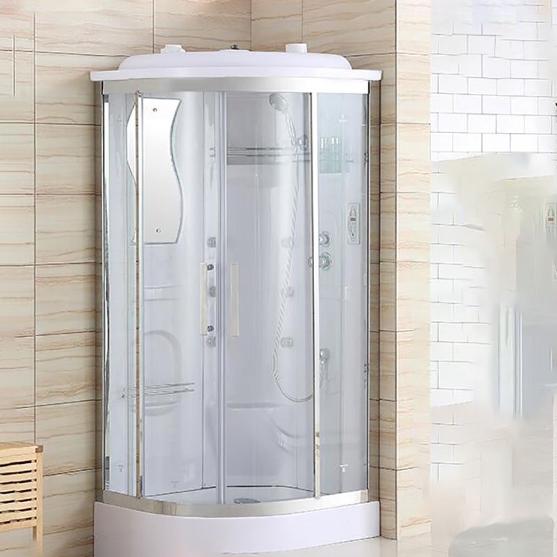 White Rounded Shower Enclosure Tempered Glass Shower Stall with Light Clearhalo 'Bathroom Remodel & Bathroom Fixtures' 'Home Improvement' 'home_improvement' 'home_improvement_shower_stalls_enclosures' 'Shower Stalls & Enclosures' 'shower_stalls_enclosures' 'Showers & Bathtubs' 1200x1200_8fbb42ae-127b-485e-82dd-cf6e02b4a9c0