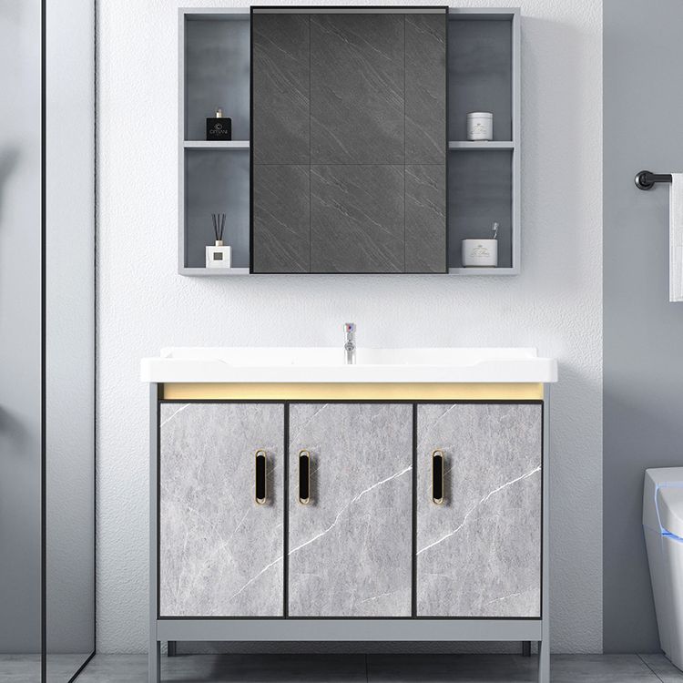 Metal Freestanding Sink Vanity Modern Mirror Cabinet Bathroom Vanity Set in Gray Clearhalo 'Bathroom Remodel & Bathroom Fixtures' 'Bathroom Vanities' 'bathroom_vanities' 'Home Improvement' 'home_improvement' 'home_improvement_bathroom_vanities' 1200x1200_8fc88201-009d-4e47-9d1d-ba64adaec731