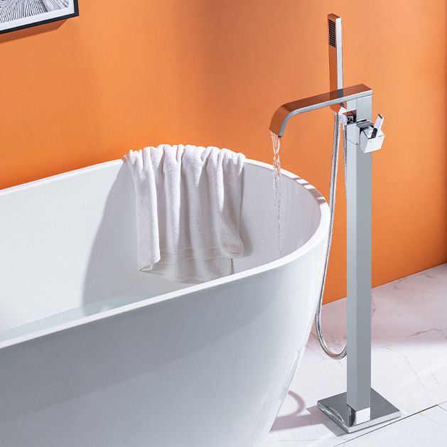 Floor Mounted Tub Spout 1 Handle Freestanding Bathtub Faucet with Handshower Clearhalo 'Bathroom Remodel & Bathroom Fixtures' 'Bathtub Faucets' 'bathtub_faucets' 'Home Improvement' 'home_improvement' 'home_improvement_bathtub_faucets' 1200x1200_8fc90d78-76d2-474e-a63f-6413681581ae