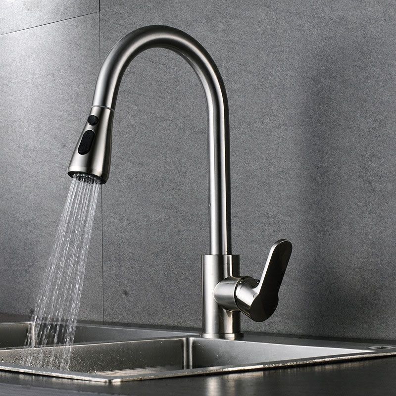 Modern Gooseneck Kitchen Bar Faucet Swivel Spout with Pull Down Sprayer Clearhalo 'Home Improvement' 'home_improvement' 'home_improvement_kitchen_faucets' 'Kitchen Faucets' 'Kitchen Remodel & Kitchen Fixtures' 'Kitchen Sinks & Faucet Components' 'kitchen_faucets' 1200x1200_8fd56375-bf13-4c2f-8d10-0d9751f89fca