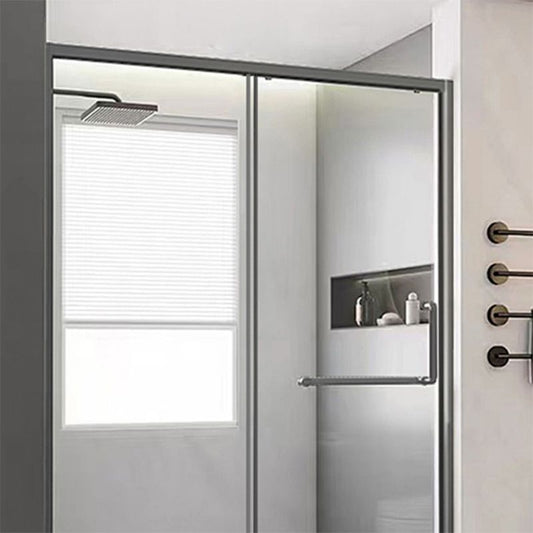 Glass and Metal Shower Door Simple Inline Black Shower Bath Door Clearhalo 'Bathroom Remodel & Bathroom Fixtures' 'Home Improvement' 'home_improvement' 'home_improvement_shower_tub_doors' 'Shower and Tub Doors' 'shower_tub_doors' 'Showers & Bathtubs' 1200x1200_8ff8bdd8-97fe-4197-a74d-05f845c96327