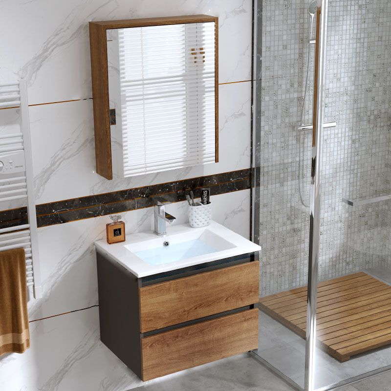 Shelving Included Vanity Set Wood 2 Drawers Freestanding Single Sink Vanity with Mirror Clearhalo 'Bathroom Remodel & Bathroom Fixtures' 'Bathroom Vanities' 'bathroom_vanities' 'Home Improvement' 'home_improvement' 'home_improvement_bathroom_vanities' 1200x1200_9006f42e-797d-4dd2-afcb-9bb7a6d2b206