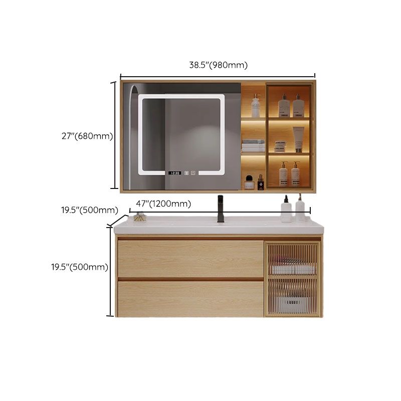 Wood Frame Bathroom Vanity Rectangular 2 Drawers Wall-Mounted Single Sink with Door Clearhalo 'Bathroom Remodel & Bathroom Fixtures' 'Bathroom Vanities' 'bathroom_vanities' 'Home Improvement' 'home_improvement' 'home_improvement_bathroom_vanities' 1200x1200_900e748d-4a63-4c73-90e1-58ec2131efab