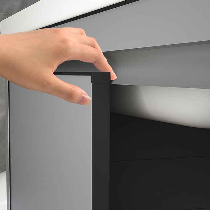 Single Bathroom Vanity Modern Gray Metal Base Wall Mount Rectangular Vanity Set Clearhalo 'Bathroom Remodel & Bathroom Fixtures' 'Bathroom Vanities' 'bathroom_vanities' 'Home Improvement' 'home_improvement' 'home_improvement_bathroom_vanities' 1200x1200_90184e5e-2c1f-4a88-a46b-110d61e46a8c