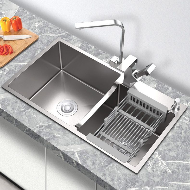 Stainless Steel 2 Holes Sink Contemporary Kitchen Sink with Basket Strainer Clearhalo 'Home Improvement' 'home_improvement' 'home_improvement_kitchen_sinks' 'Kitchen Remodel & Kitchen Fixtures' 'Kitchen Sinks & Faucet Components' 'Kitchen Sinks' 'kitchen_sinks' 1200x1200_903fa167-ebfc-4ea7-8d38-13a5574c5089