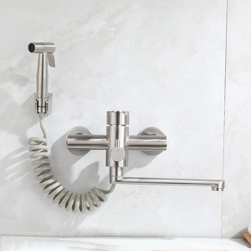 Contemporary Bridge-Style Kitchen Faucet Low Profile with Side Spray Clearhalo 'Home Improvement' 'home_improvement' 'home_improvement_kitchen_faucets' 'Kitchen Faucets' 'Kitchen Remodel & Kitchen Fixtures' 'Kitchen Sinks & Faucet Components' 'kitchen_faucets' 1200x1200_9057e36b-d38a-4063-a3c0-6ef4cb58ae6f