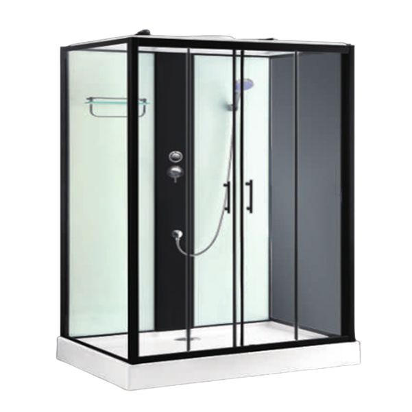 Tempered Glass Shower Stall Home Shower Stall with Towel Bar and Rain Shower Clearhalo 'Bathroom Remodel & Bathroom Fixtures' 'Home Improvement' 'home_improvement' 'home_improvement_shower_stalls_enclosures' 'Shower Stalls & Enclosures' 'shower_stalls_enclosures' 'Showers & Bathtubs' 1200x1200_905f22b9-f4ae-45e3-999c-0f26cca5ffd1