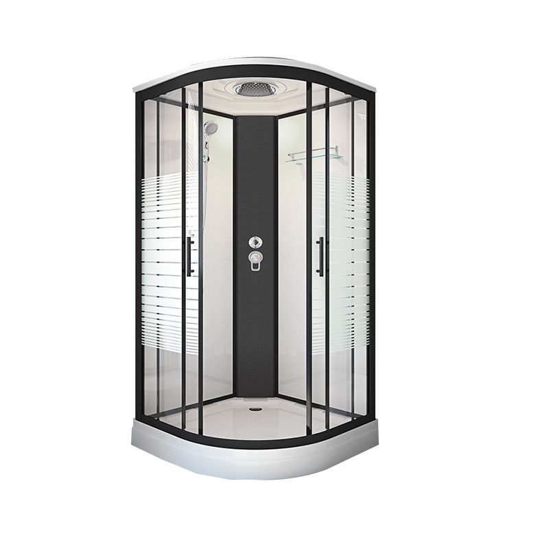 Striped Tempered Glass Shower Stall Black Double Sliding Door Shower Room Clearhalo 'Bathroom Remodel & Bathroom Fixtures' 'Home Improvement' 'home_improvement' 'home_improvement_shower_stalls_enclosures' 'Shower Stalls & Enclosures' 'shower_stalls_enclosures' 'Showers & Bathtubs' 1200x1200_90917a6d-7164-43b5-b67b-fa9febcdcbdc