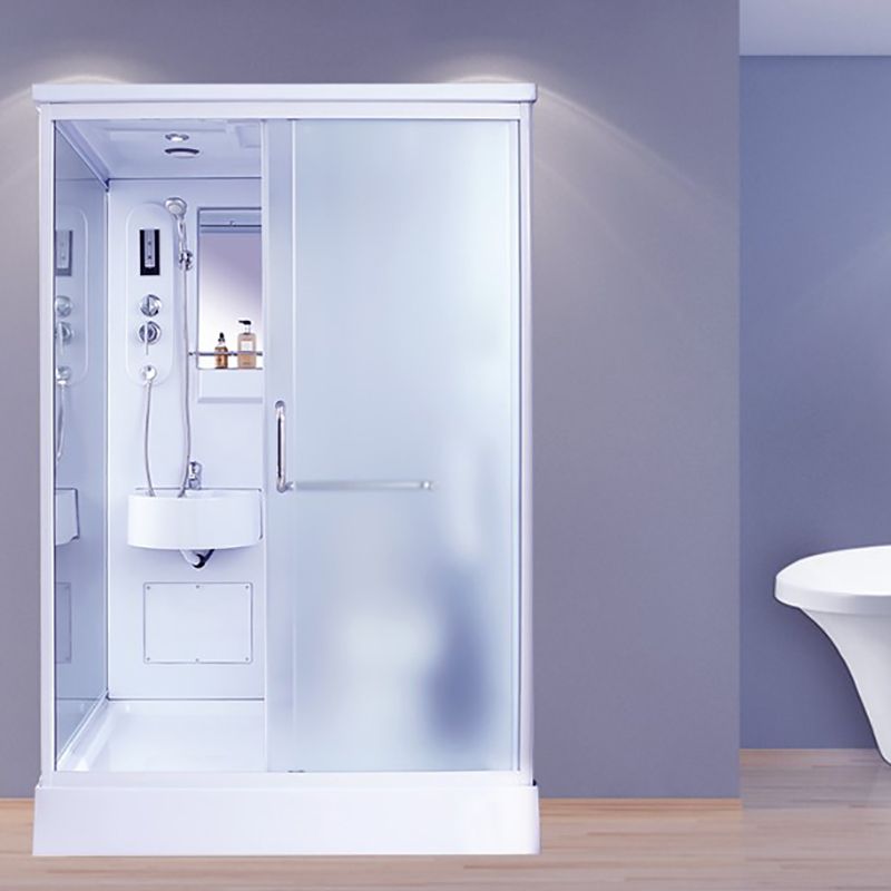 White Framed Frosted Rectangle Shower Stall with Base and Fixed Panel Clearhalo 'Bathroom Remodel & Bathroom Fixtures' 'Home Improvement' 'home_improvement' 'home_improvement_shower_stalls_enclosures' 'Shower Stalls & Enclosures' 'shower_stalls_enclosures' 'Showers & Bathtubs' 1200x1200_90b0dfab-1867-4e76-bc00-599931646376