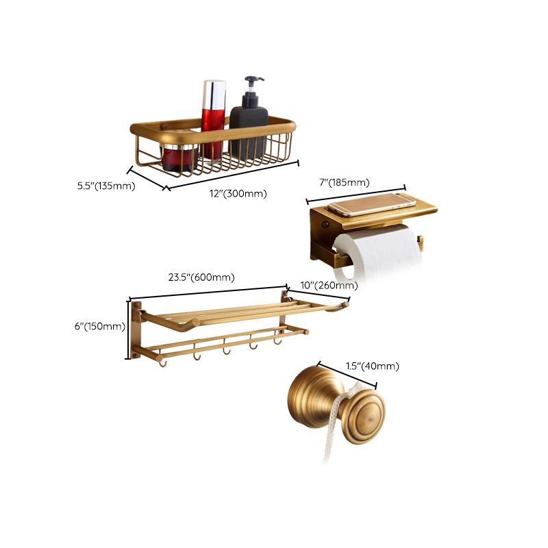 4-Piece Traditional Bathroom Accessory Set Gold Brass Bathroom Accessories Hardware Set Clearhalo 'Bathroom Hardware Sets' 'Bathroom Hardware' 'Bathroom Remodel & Bathroom Fixtures' 'bathroom_hardware_sets' 'Home Improvement' 'home_improvement' 'home_improvement_bathroom_hardware_sets' 1200x1200_90fb8eba-852a-4871-8019-fa64b2b4b9fb