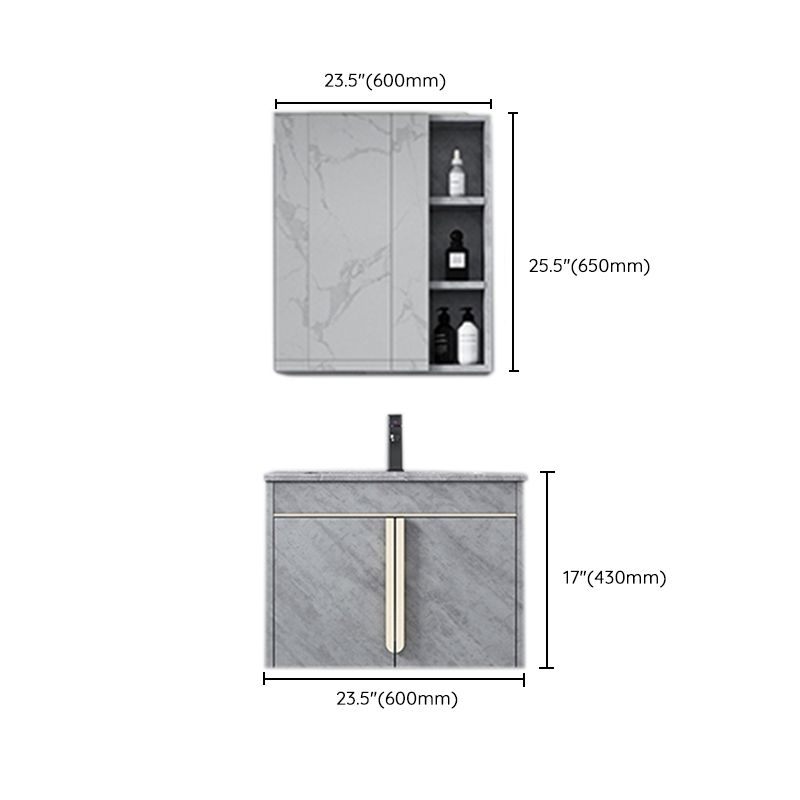 Glam Sink Vanity Wall-Mounted 2 Doors Rectangle Single Bathroom Sink Vanity with Mirror Clearhalo 'Bathroom Remodel & Bathroom Fixtures' 'Bathroom Vanities' 'bathroom_vanities' 'Home Improvement' 'home_improvement' 'home_improvement_bathroom_vanities' 1200x1200_9118cb9d-fdcf-47a8-b905-6a47505b109f