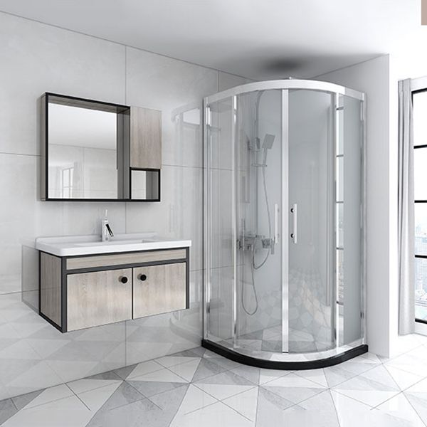 Rounded Tempered Glass Shower Enclosure with Shower Door Corner Shower Enclosure Clearhalo 'Bathroom Remodel & Bathroom Fixtures' 'Home Improvement' 'home_improvement' 'home_improvement_shower_stalls_enclosures' 'Shower Stalls & Enclosures' 'shower_stalls_enclosures' 'Showers & Bathtubs' 1200x1200_913b493f-6bf8-43f5-9ea8-15d86b641b95
