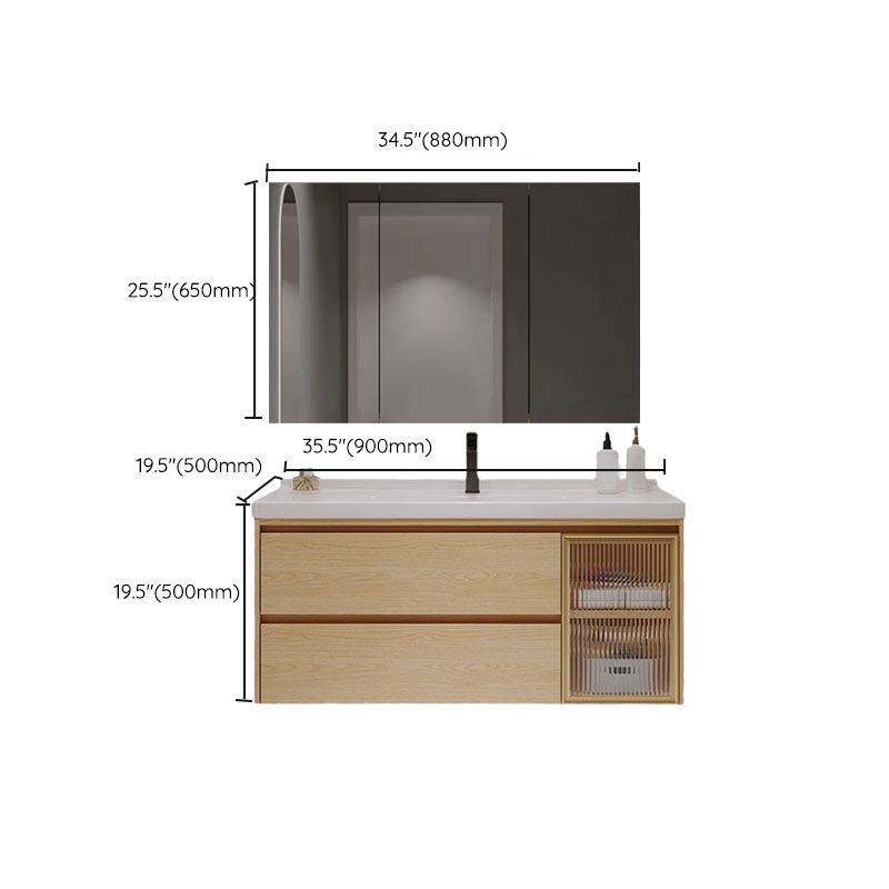 Wood Frame Bathroom Vanity Rectangular 2 Drawers Wall-Mounted Single Sink with Door Clearhalo 'Bathroom Remodel & Bathroom Fixtures' 'Bathroom Vanities' 'bathroom_vanities' 'Home Improvement' 'home_improvement' 'home_improvement_bathroom_vanities' 1200x1200_913c3582-082a-4e93-a4ae-eab15f3b5f7b