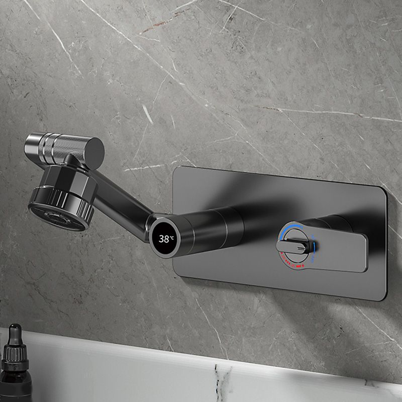 Modern Widespread Wall Mounted Bathroom Sink Faucet Lever Handle Low Arc Faucet Clearhalo 'Bathroom Remodel & Bathroom Fixtures' 'Bathroom Sink Faucets' 'Bathroom Sinks & Faucet Components' 'bathroom_sink_faucets' 'Home Improvement' 'home_improvement' 'home_improvement_bathroom_sink_faucets' 1200x1200_913eebb4-4cbc-4561-ab2f-b9935b04c940