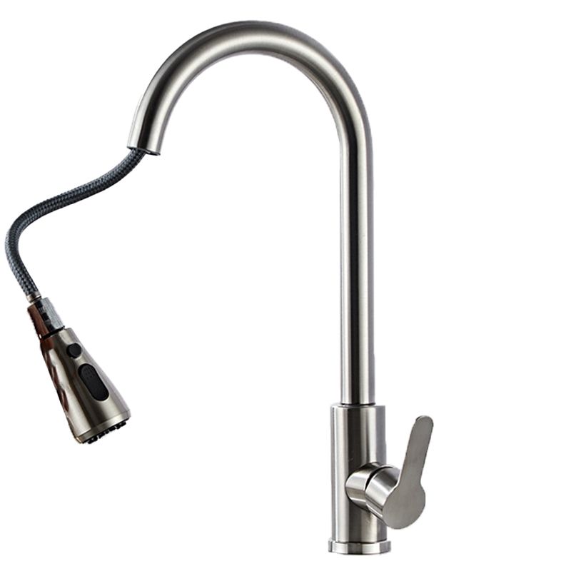 Modern 1-Handle Faucet with Pull out Sprayer 304 Stainless Steel Gooseneck Faucet Clearhalo 'Home Improvement' 'home_improvement' 'home_improvement_kitchen_faucets' 'Kitchen Faucets' 'Kitchen Remodel & Kitchen Fixtures' 'Kitchen Sinks & Faucet Components' 'kitchen_faucets' 1200x1200_914f1dcc-a64d-4067-8a7f-0d0e8b2200e3