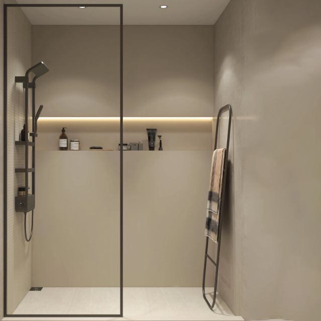 Black Full Frame Fixed Shower Screen Half Partition Shower Door Clearhalo 'Bathroom Remodel & Bathroom Fixtures' 'Home Improvement' 'home_improvement' 'home_improvement_shower_tub_doors' 'Shower and Tub Doors' 'shower_tub_doors' 'Showers & Bathtubs' 1200x1200_915a0710-bd96-4a90-980a-6ff6228e73cb
