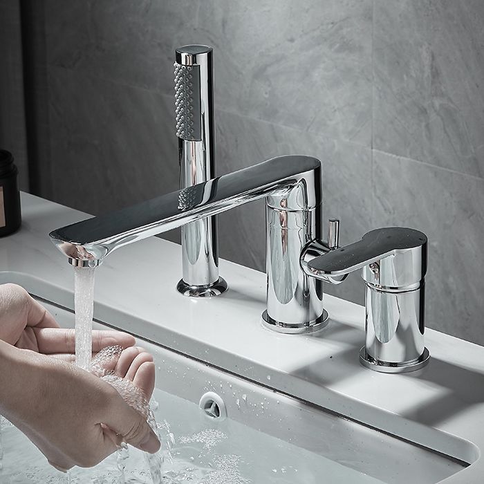 Modern Deck Mounted Freestanding Tub Filler Metal Freestanding Faucet with Handles Clearhalo 'Bathroom Remodel & Bathroom Fixtures' 'Bathtub Faucets' 'bathtub_faucets' 'Home Improvement' 'home_improvement' 'home_improvement_bathtub_faucets' 1200x1200_916cc7b2-a112-4df6-93ac-5edc7414097e