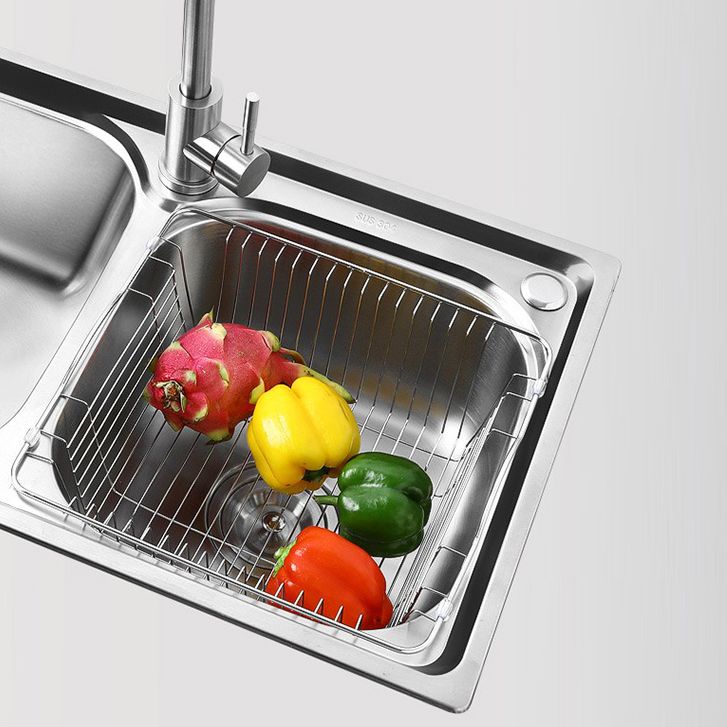 Rectangle 2 Holes Kitchen Sink with Basket Strainer Stainless Steel Double Basin Sink Clearhalo 'Home Improvement' 'home_improvement' 'home_improvement_kitchen_sinks' 'Kitchen Remodel & Kitchen Fixtures' 'Kitchen Sinks & Faucet Components' 'Kitchen Sinks' 'kitchen_sinks' 1200x1200_916ce955-41fb-483d-bcc3-b2e23d96d2df