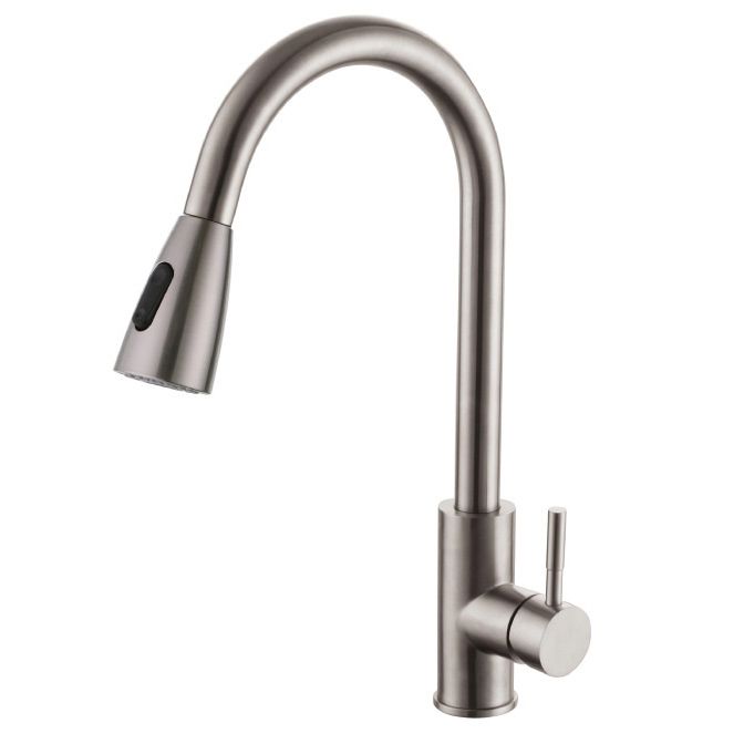 Modern Style Kitchen Faucet Stainless Steel 1-Handle Retractable Kitchen Faucet Clearhalo 'Home Improvement' 'home_improvement' 'home_improvement_kitchen_faucets' 'Kitchen Faucets' 'Kitchen Remodel & Kitchen Fixtures' 'Kitchen Sinks & Faucet Components' 'kitchen_faucets' 1200x1200_926e9d63-16fd-4d1a-978c-740471d5c251