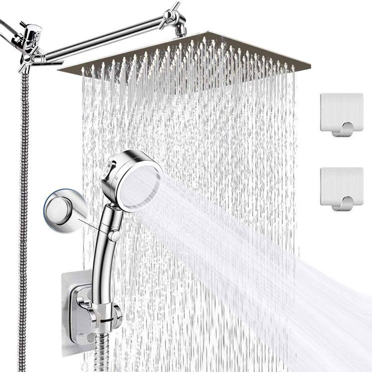 Contemporary Double Handle Shower Head High Arch Shower Head Combo in Chrome Clearhalo 'Bathroom Remodel & Bathroom Fixtures' 'Home Improvement' 'home_improvement' 'home_improvement_shower_heads' 'Shower Heads' 'shower_heads' 'Showers & Bathtubs Plumbing' 'Showers & Bathtubs' 1200x1200_929d911a-30e2-4a5d-a6a0-763176bddc43