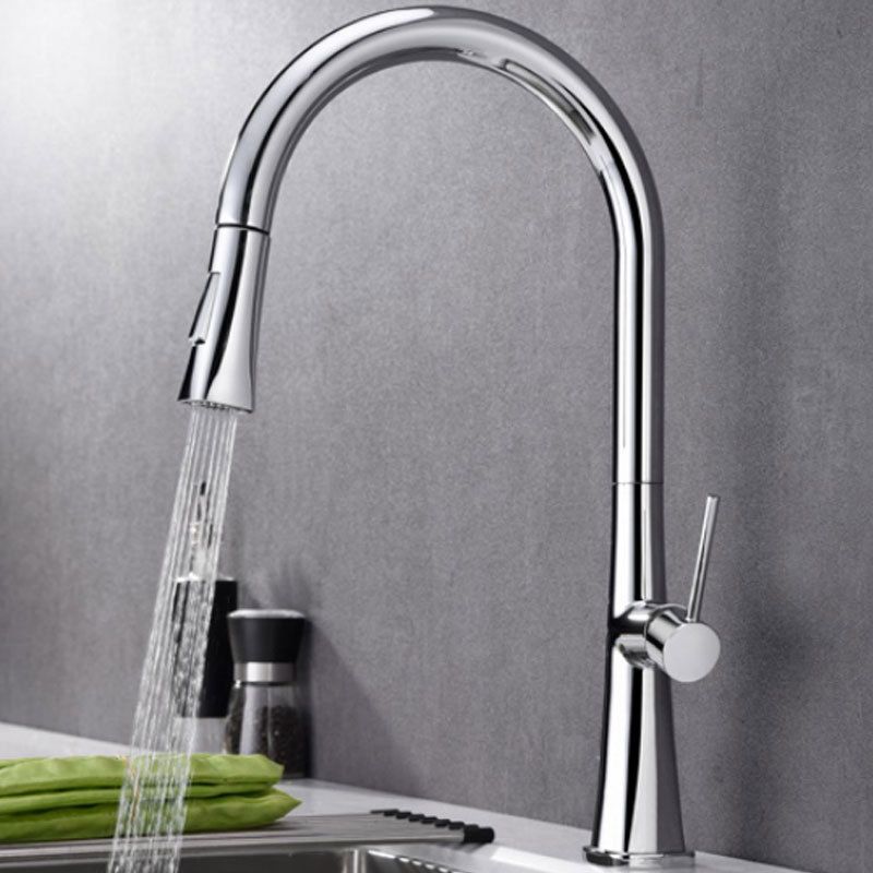 Contemporary One Handle Kitchen Faucet Pull Down 1-Hold Bar Faucet with Pull Out Sprayer Clearhalo 'Home Improvement' 'home_improvement' 'home_improvement_kitchen_faucets' 'Kitchen Faucets' 'Kitchen Remodel & Kitchen Fixtures' 'Kitchen Sinks & Faucet Components' 'kitchen_faucets' 1200x1200_933cc9ab-2f17-4119-b196-7fac0c5dd4ab