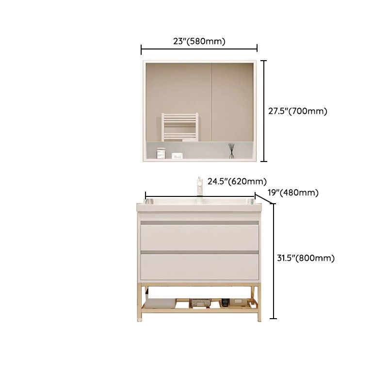 White Bathroom Vanity Wood Frame Mirror Waterproof Single Sink Overflow with 2 Drawers Clearhalo 'Bathroom Remodel & Bathroom Fixtures' 'Bathroom Vanities' 'bathroom_vanities' 'Home Improvement' 'home_improvement' 'home_improvement_bathroom_vanities' 1200x1200_935cadbb-2a62-43f0-9824-18088878b992