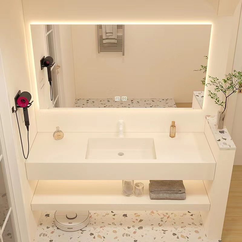 Creative Vanity Sink Mirror Wall-Mounted Bathroom Vanity Set in White Clearhalo 'Bathroom Remodel & Bathroom Fixtures' 'Bathroom Vanities' 'bathroom_vanities' 'Home Improvement' 'home_improvement' 'home_improvement_bathroom_vanities' 1200x1200_936de57f-1b84-4bcd-b09c-8e38604d68cd