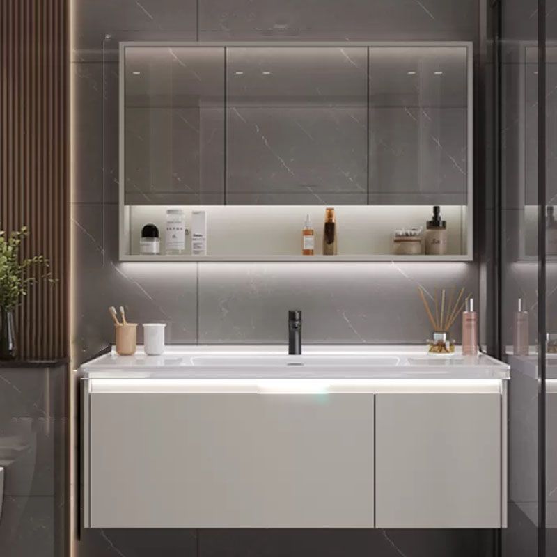 Grey Bathroom Vanity Single Sink Rectangular Wall Mount Wood Frame Scratch Resistant Clearhalo 'Bathroom Remodel & Bathroom Fixtures' 'Bathroom Vanities' 'bathroom_vanities' 'Home Improvement' 'home_improvement' 'home_improvement_bathroom_vanities' 1200x1200_9386fc4c-fcbf-4dc9-9870-bac0ff595db4