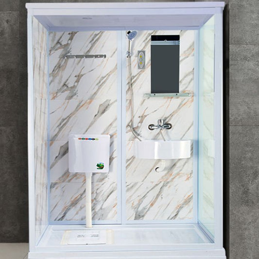 Tempered Glass Single Sliding Shower Enclosure White One Piece Frame Shower Enclosure Clearhalo 'Bathroom Remodel & Bathroom Fixtures' 'Home Improvement' 'home_improvement' 'home_improvement_shower_stalls_enclosures' 'Shower Stalls & Enclosures' 'shower_stalls_enclosures' 'Showers & Bathtubs' 1200x1200_93d31e91-2578-48b9-bd9b-46806bfad6e3