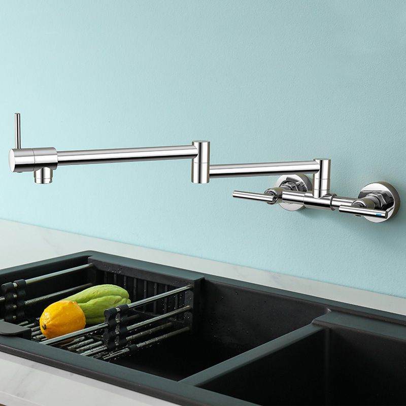 Brass Pot Filler Modern Double Lever Handle Swivel Wall-Mounted Pot Filler Clearhalo 'Home Improvement' 'home_improvement' 'home_improvement_kitchen_faucets' 'Kitchen Faucets' 'Kitchen Remodel & Kitchen Fixtures' 'Kitchen Sinks & Faucet Components' 'kitchen_faucets' 1200x1200_93e12c09-b8a8-4e06-a589-6171f1146f8c