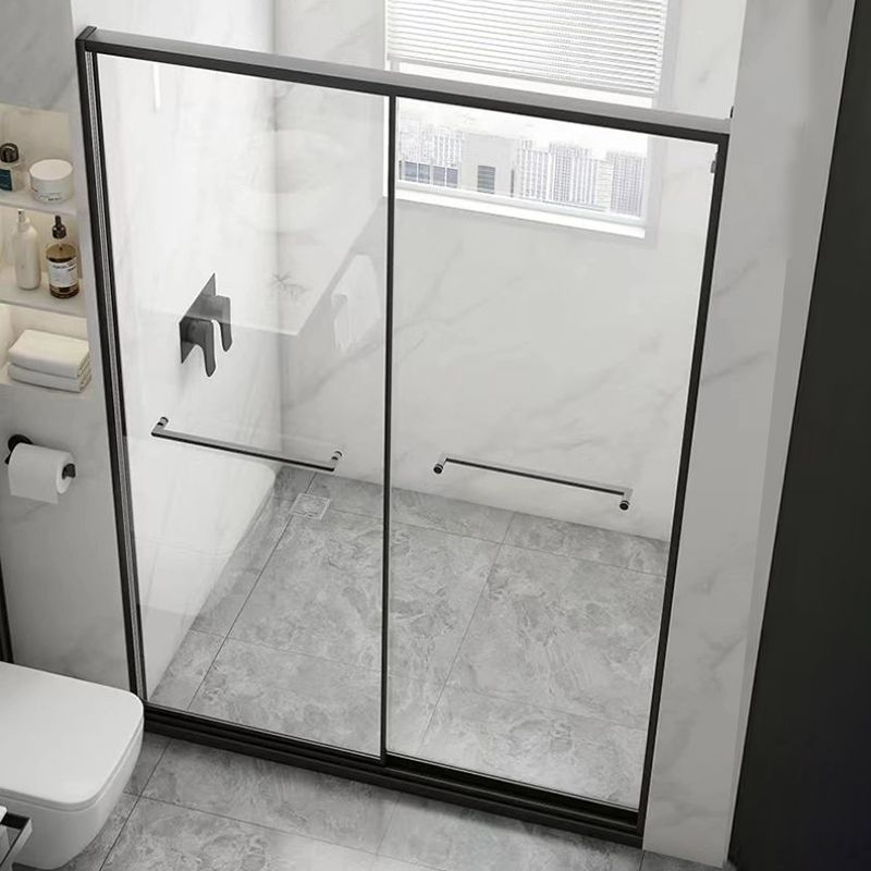 Tempered Shower Bath Door Transparent Metal Framed Sliding Shower Door Clearhalo 'Bathroom Remodel & Bathroom Fixtures' 'Home Improvement' 'home_improvement' 'home_improvement_shower_tub_doors' 'Shower and Tub Doors' 'shower_tub_doors' 'Showers & Bathtubs' 1200x1200_94671f4a-f353-4419-bef3-73969a9cbdf1