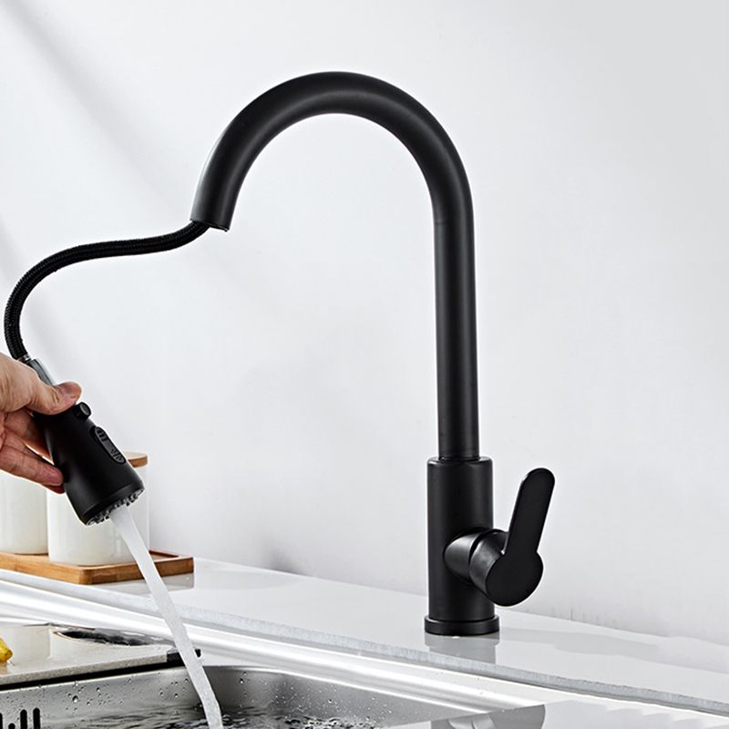 Modern 1-Handle Faucet with Pull out Sprayer 304 Stainless Steel Gooseneck Faucet Clearhalo 'Home Improvement' 'home_improvement' 'home_improvement_kitchen_faucets' 'Kitchen Faucets' 'Kitchen Remodel & Kitchen Fixtures' 'Kitchen Sinks & Faucet Components' 'kitchen_faucets' 1200x1200_946a4f0d-3839-4ec7-95e2-c45438508632