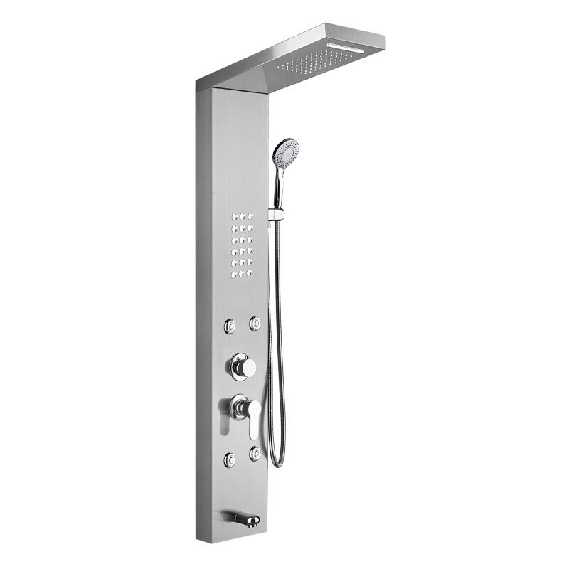Wall-Mounted Shower Set Square Lever Handle Stainless Steel Shower Set with Handshower Clearhalo 'Bathroom Remodel & Bathroom Fixtures' 'Home Improvement' 'home_improvement' 'home_improvement_shower_faucets' 'Shower Faucets & Systems' 'shower_faucets' 'Showers & Bathtubs Plumbing' 'Showers & Bathtubs' 1200x1200_948aad3e-b2e5-4e14-987d-1366ad3621dd