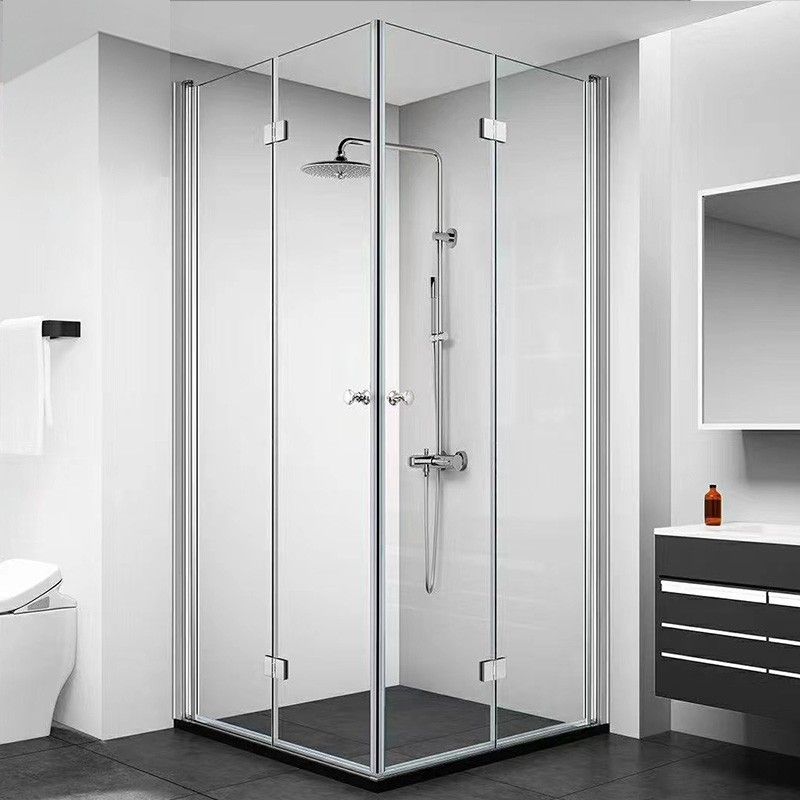 Frameless Folding Tempered Glass Shower Door with Thickened 304 Stainless Steel Fittings Clearhalo 'Bathroom Remodel & Bathroom Fixtures' 'Home Improvement' 'home_improvement' 'home_improvement_shower_tub_doors' 'Shower and Tub Doors' 'shower_tub_doors' 'Showers & Bathtubs' 1200x1200_94ae41bb-b871-4d4a-b428-3bf8f92a9d45
