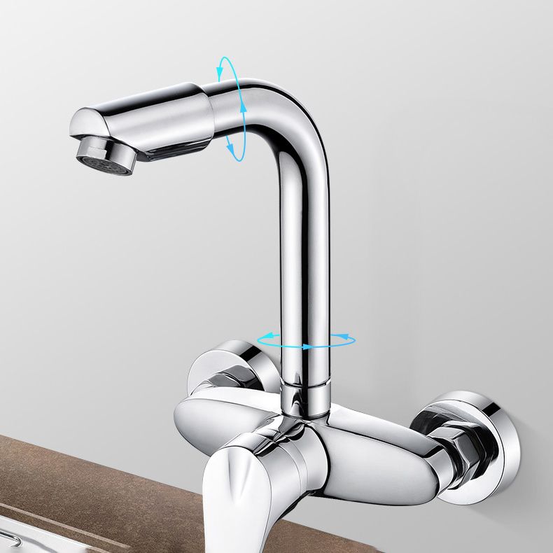 Contemporary Single Handle Kitchen Faucet Wall-mounted Faucet in Chrome Clearhalo 'Home Improvement' 'home_improvement' 'home_improvement_kitchen_faucets' 'Kitchen Faucets' 'Kitchen Remodel & Kitchen Fixtures' 'Kitchen Sinks & Faucet Components' 'kitchen_faucets' 1200x1200_94bf44eb-97db-4e47-824e-9fc458fd4c18