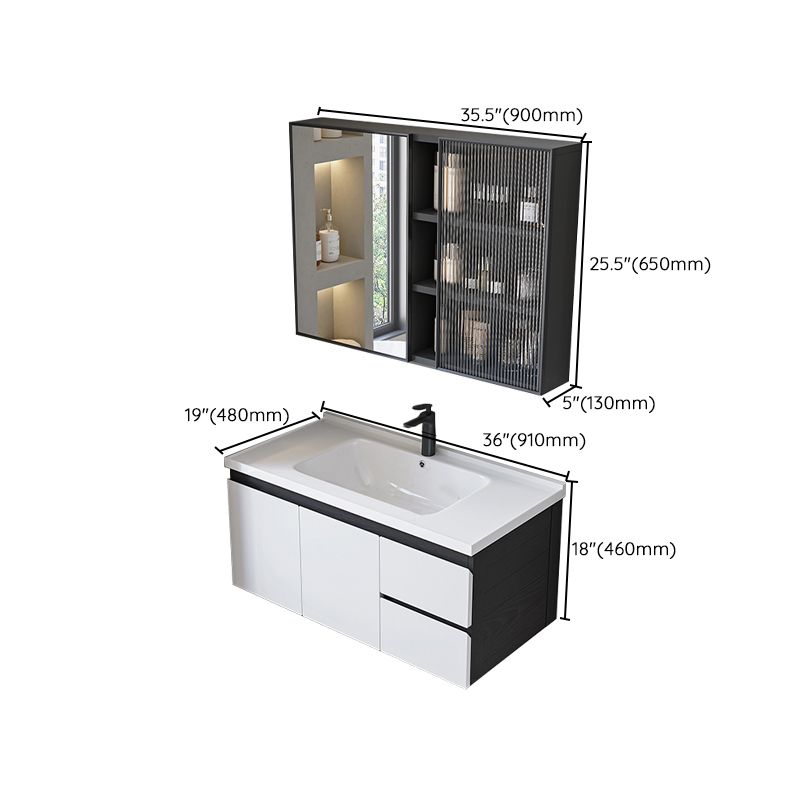 Modern Single Bathroom Vanity White Ceramic Rectangular Wall Mount Vanity Set Clearhalo 'Bathroom Remodel & Bathroom Fixtures' 'Bathroom Vanities' 'bathroom_vanities' 'Home Improvement' 'home_improvement' 'home_improvement_bathroom_vanities' 1200x1200_94e6b3da-a37d-4780-bad0-06af5eb352dd