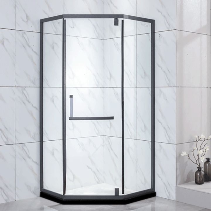 Black Semi Frameless Tempered Glass Shower Door Pivot Shower Door Clearhalo 'Bathroom Remodel & Bathroom Fixtures' 'Home Improvement' 'home_improvement' 'home_improvement_shower_tub_doors' 'Shower and Tub Doors' 'shower_tub_doors' 'Showers & Bathtubs' 1200x1200_9515c77f-e755-4db2-b172-9516b5038fac