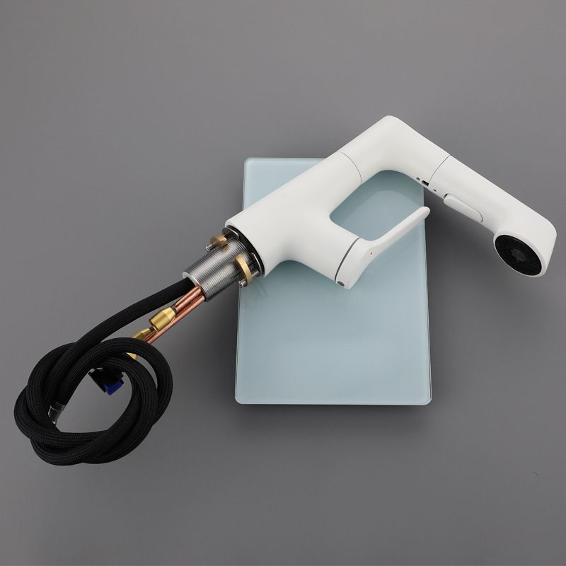 White Pull-out Bathroom Sink Faucet Hot and Cold Water Adjustable Hand Held Faucet Clearhalo 'Bathroom Remodel & Bathroom Fixtures' 'Bathroom Sink Faucets' 'Bathroom Sinks & Faucet Components' 'bathroom_sink_faucets' 'Home Improvement' 'home_improvement' 'home_improvement_bathroom_sink_faucets' 1200x1200_953e2ea2-3a6c-4445-a8f8-66fa044f7f18