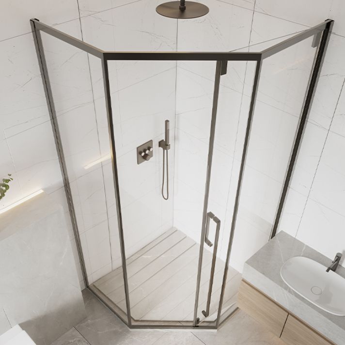 Matte Black Folding Shower Door, Side Opening Tempered Glass Shower Door Clearhalo 'Bathroom Remodel & Bathroom Fixtures' 'Home Improvement' 'home_improvement' 'home_improvement_shower_tub_doors' 'Shower and Tub Doors' 'shower_tub_doors' 'Showers & Bathtubs' 1200x1200_95502722-ec04-4a96-b5c7-c14fff1ee625