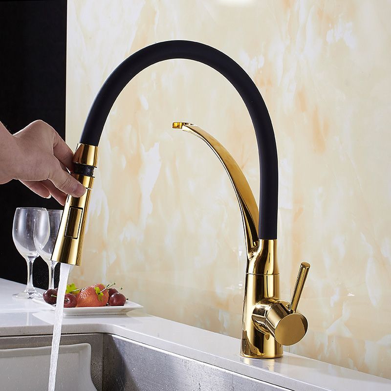 1-Hole Kitchen Faucet Metal Single Handle Kitchen Faucet with Pull Out Sprayer Clearhalo 'Home Improvement' 'home_improvement' 'home_improvement_kitchen_faucets' 'Kitchen Faucets' 'Kitchen Remodel & Kitchen Fixtures' 'Kitchen Sinks & Faucet Components' 'kitchen_faucets' 1200x1200_95a9e7fc-44cd-4076-a5e7-491d938ffd83