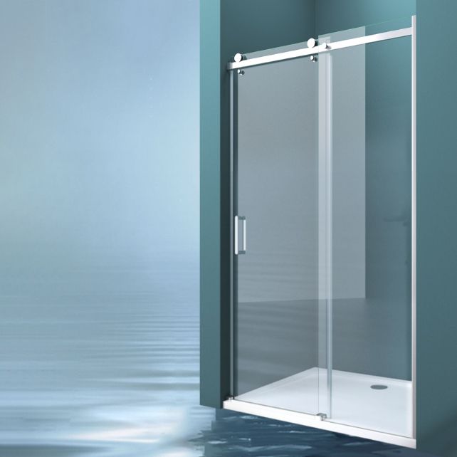 Semi Frameless Tempered Glass Shower Door Single Sliding Shower Door Clearhalo 'Bathroom Remodel & Bathroom Fixtures' 'Home Improvement' 'home_improvement' 'home_improvement_shower_tub_doors' 'Shower and Tub Doors' 'shower_tub_doors' 'Showers & Bathtubs' 1200x1200_96024f62-d24a-403a-acb8-ecc7c87aaeb6