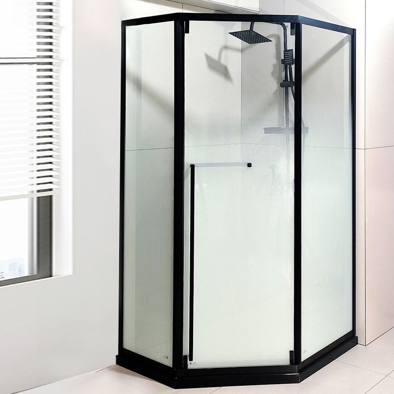 Framed Neo-Angle Shower Enclosure Single Sliding Shower Enclosure with Header Clearhalo 'Bathroom Remodel & Bathroom Fixtures' 'Home Improvement' 'home_improvement' 'home_improvement_shower_stalls_enclosures' 'Shower Stalls & Enclosures' 'shower_stalls_enclosures' 'Showers & Bathtubs' 1200x1200_960e58ef-0d96-4eeb-baeb-2b0b6a10bfc2