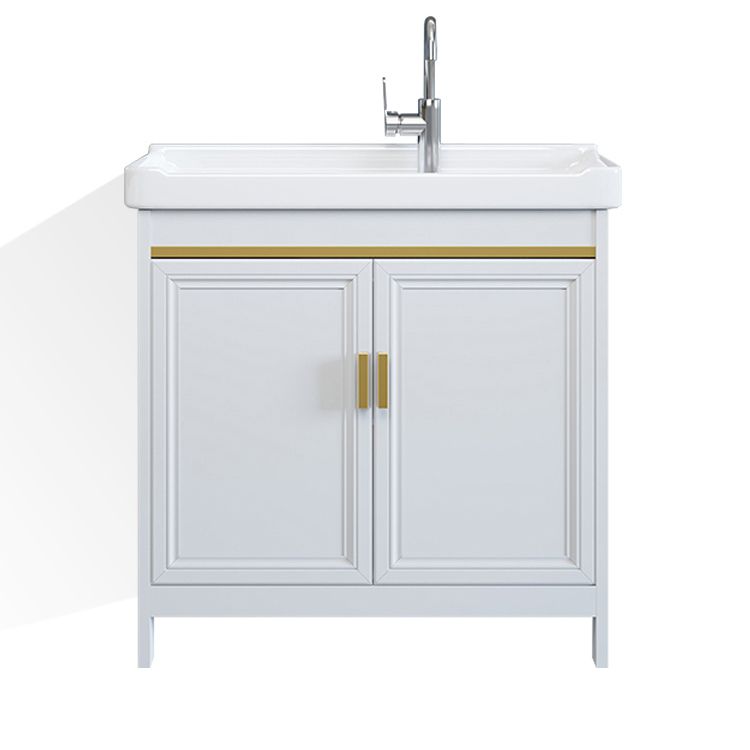 Freestanding Vanity Single Sink Metal Frame Rectangular White Mirror Vanity with Doors Clearhalo 'Bathroom Remodel & Bathroom Fixtures' 'Bathroom Vanities' 'bathroom_vanities' 'Home Improvement' 'home_improvement' 'home_improvement_bathroom_vanities' 1200x1200_9615a2c5-cb7c-4f8d-b27c-99f8e0632d9c