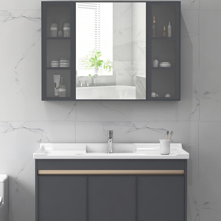 Modern Sink Vanity Wall Mount Gray Metal Base Single-Sink Oval Vanity Set Clearhalo 'Bathroom Remodel & Bathroom Fixtures' 'Bathroom Vanities' 'bathroom_vanities' 'Home Improvement' 'home_improvement' 'home_improvement_bathroom_vanities' 1200x1200_9640ed63-bd80-4b1a-b144-984e7de1d1cd