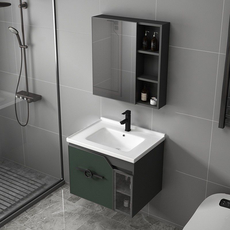 Metal Frame Bath Vanity Mirror Rectangle Wall Mount Single Sink Bathroom Vanity Set Clearhalo 'Bathroom Remodel & Bathroom Fixtures' 'Bathroom Vanities' 'bathroom_vanities' 'Home Improvement' 'home_improvement' 'home_improvement_bathroom_vanities' 1200x1200_96427e00-157e-426a-933a-efacd3f489c6